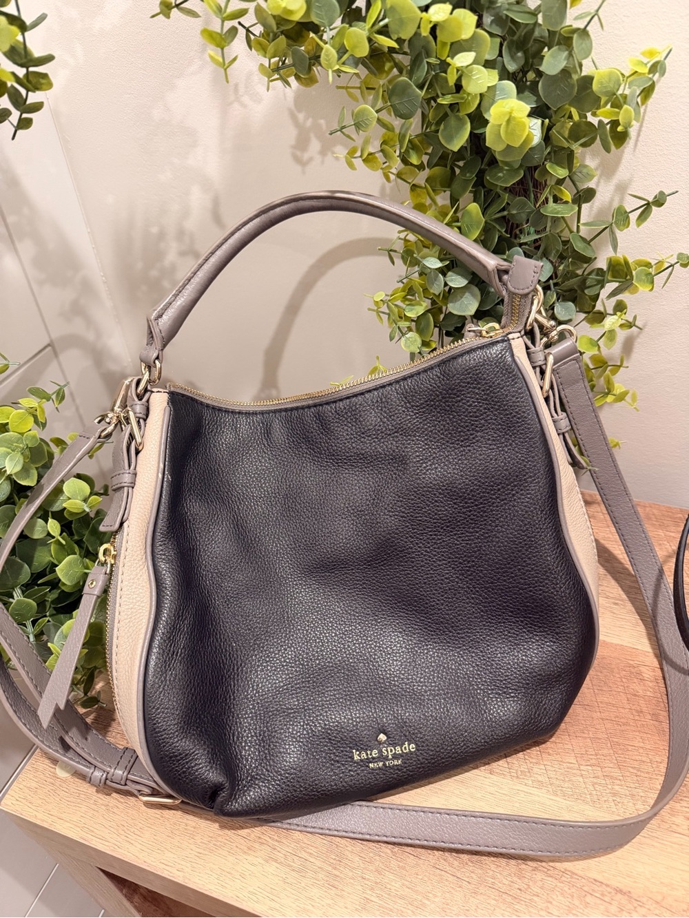 kate spade Black, Cream & Taupe Leather Shoulder Bag